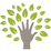 Khan Academy logo featuring a hand reaching up towards a multitude of green leaves apred out in the shape of a tree
