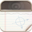 SoundNote icon featuring some lined paper with a drawing of a circle with two perpendicular arrows through it on it