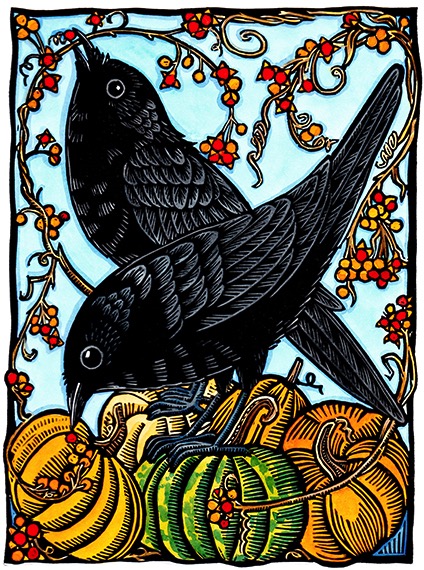 Wisnewski-Crows and Bittersweet 5.75×7.75 hand-colored print