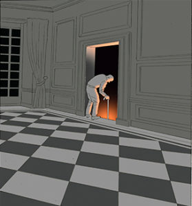 an old man at the edge of hell