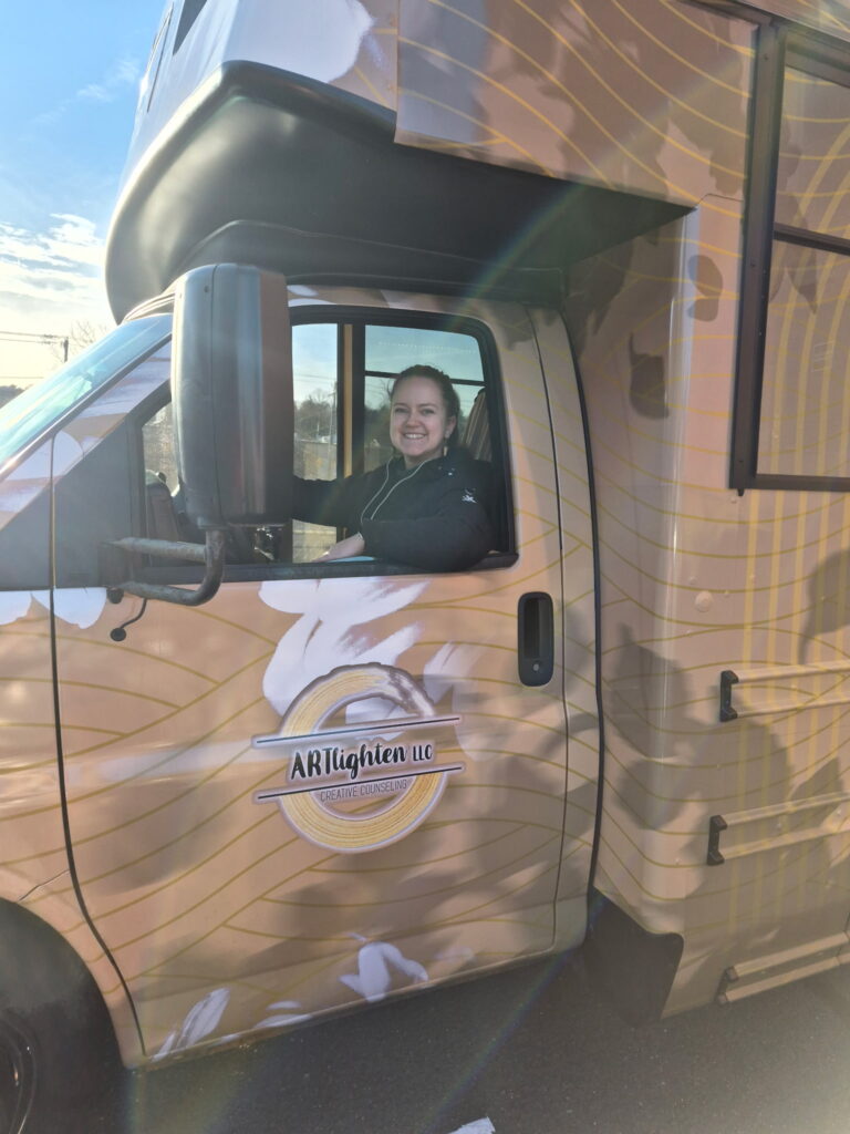 Karina Sorensen driving Art Bus