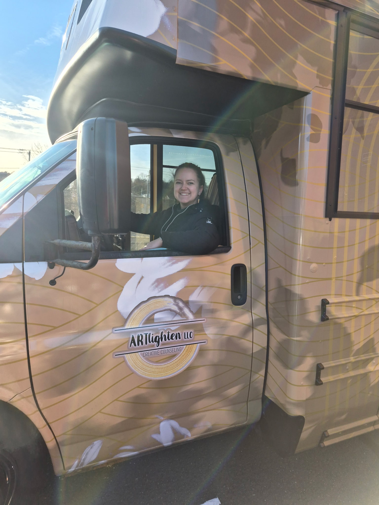 Karina Sorensen driving Art Bus