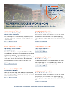 Flyer of Academic Success Workshops