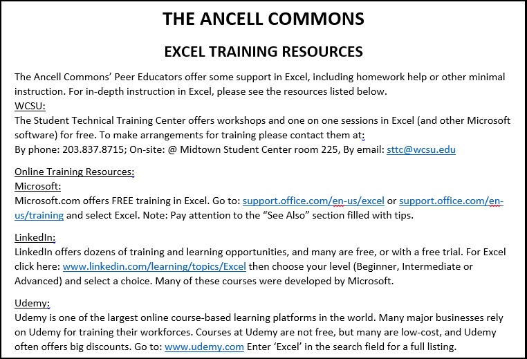 Excel Training Resources from the Ancell Commons