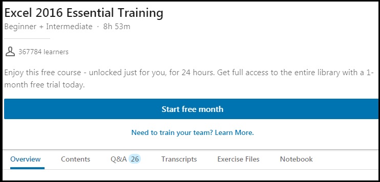 Excel 2016 Essential Training Screenshot