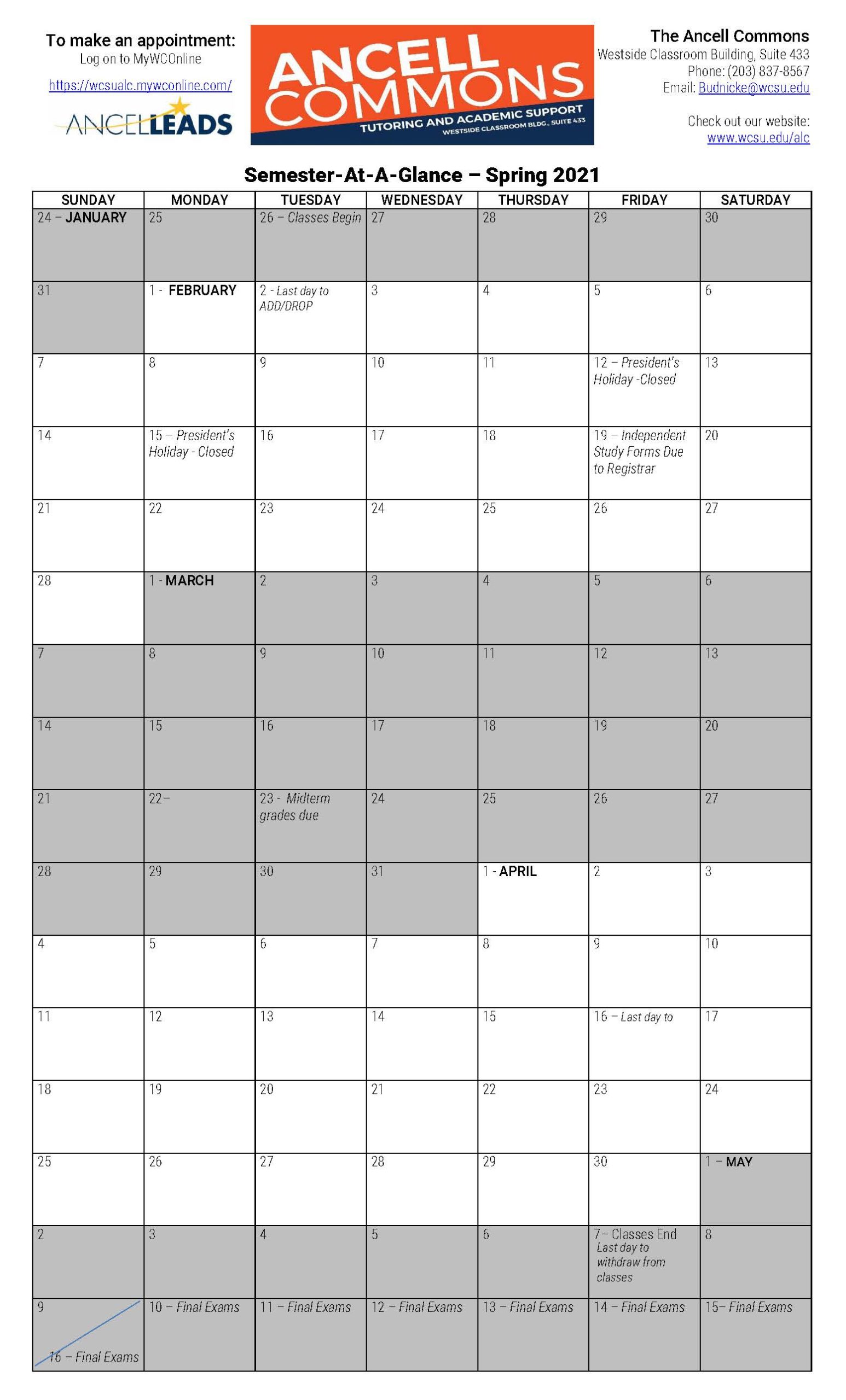 Wcsu Academic Calendar Spring 2022 Semester-At-A-Glance-Spring 2022 | Ancell School Of Business
