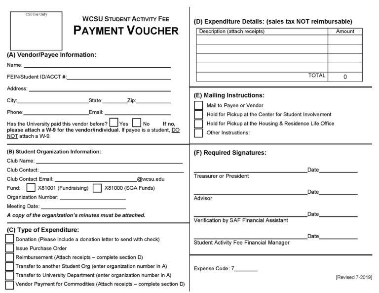 Payment Voucher The Center for Student Involvement