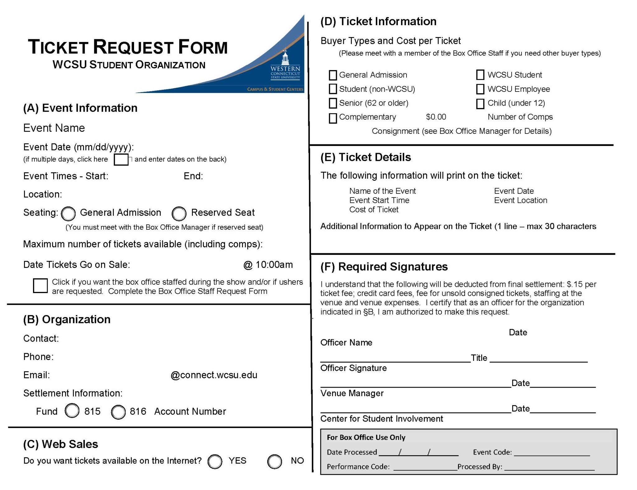 Ticket Request Form The Center For Student Involvement