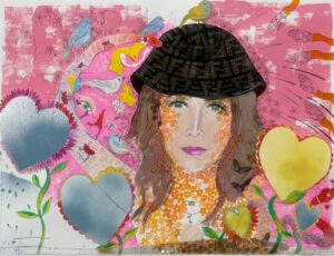Leslie Cober: Self-portrait, mixed media illustration