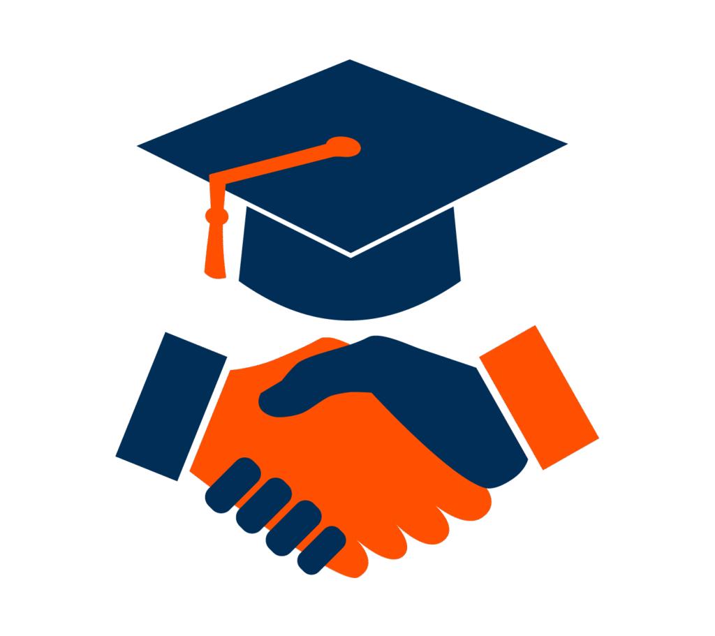graphic of graduation cap and handshake