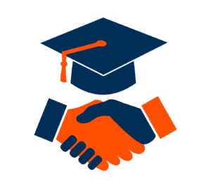 graphic of graduation cap and handshake