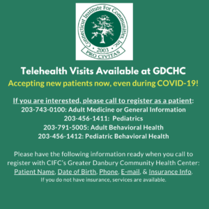 Telehealth Visits Available at GDCHC Accepting now patients now even during COVID-19 If you are interesed please call to register as a patient: 203-743-0100