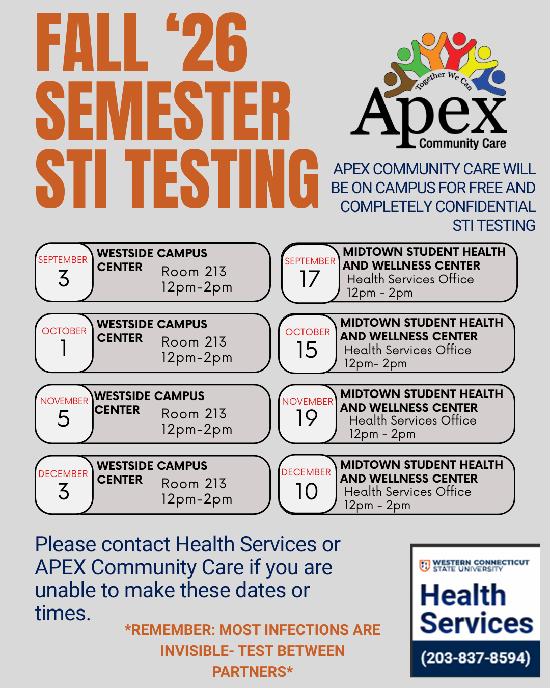 Image lists on campus free testing clinics for fall semester 2026