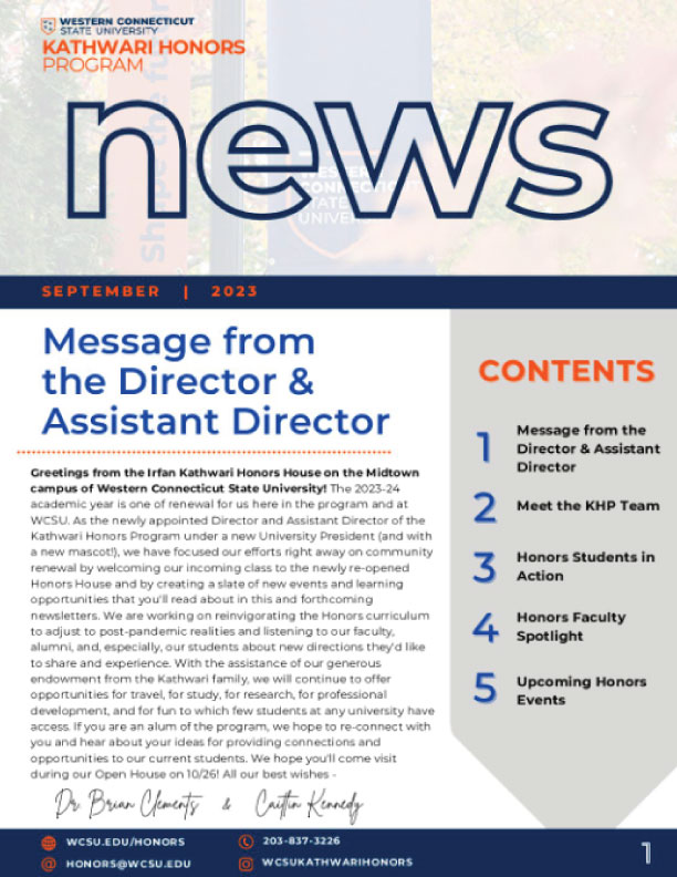 WCSU's Kathwari Honors Program September 2023 Newsletter