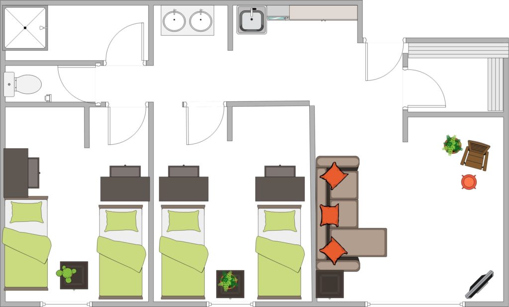 Centennial 4-person suite floor plan