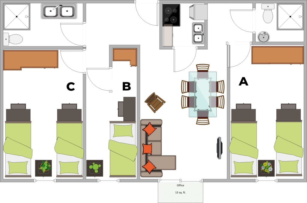 Pinney 5-person apartment floor plan