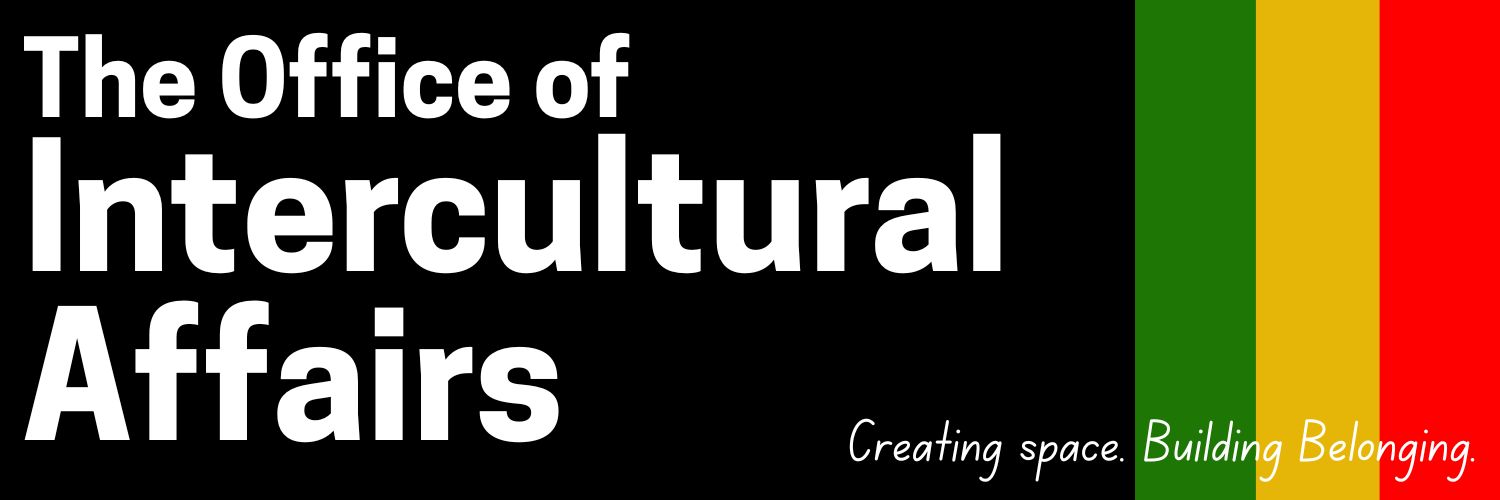Banner for Intercultural Affairs Office. 3 colors of red, yellow, green