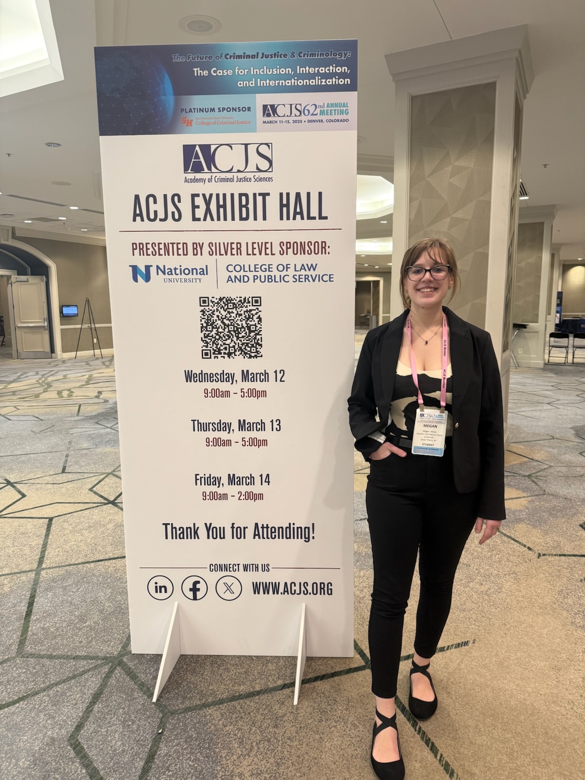 Newly accepted student Megan Wiese at the ACJS Conference in Denver, CO (2025)
