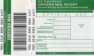 Certified Mail Receipt