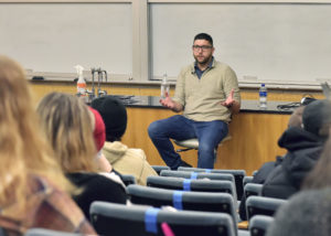 WCSU alumnus Nicolas DiDomizio speaks to aspiring writers at WCSU.
