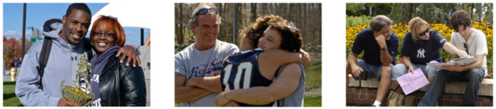 Three photos of parents at parent orientation