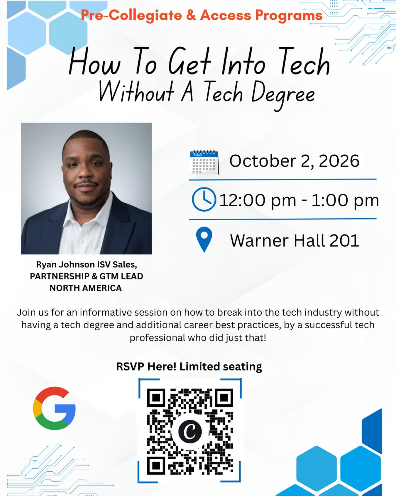 🚀 Interested in a career in tech, but don’t have a tech degree?

You may have more options than you think! Join us for “How to Get Into Tech Without a Tech Degree” and learn about alternative pathways into the tech industry, transferable skills employers value, and practical strategies to help you get started.

✨ Open to students from all majors.
📅 Check out the flyer for event details and registration information!

#wcsu #sss #trio #pcaap