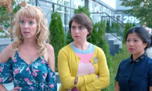 Kayla Conroy (center) in a scene from the web series “Human Telegraphs.” Also pictured are Rachel Kay Barclay and Fern Lim. 