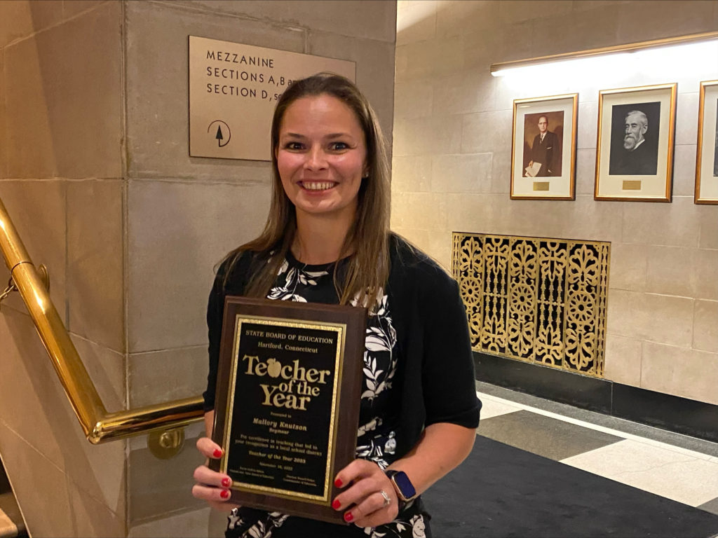 Childhood dream of becoming an educator results in recognition as  Seymour Teacher of the Year for alumna Mallory Knutson