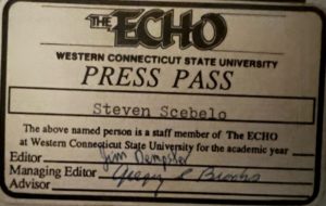 Steve Scebelo's 1980's press pass for The Echo