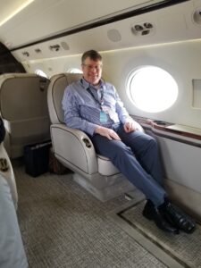 Malcolm MacKenzie in a Gulfstream G450 that he maintains.