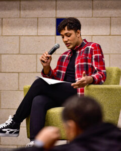 Donovan Shaw speaks at a campus diversity event.