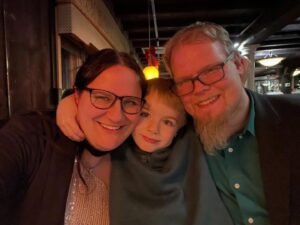 Dan O'Brien with his wife, Magdalena, and son, Braxton.