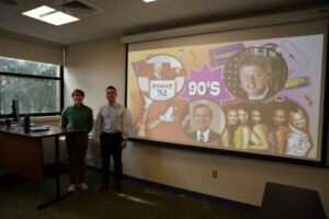 Chris Powers and Dr. H. Howell Williams in the "Politics in the 1990s" class.