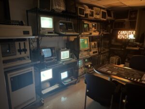 Dr. Emilio Collar's Westside Classroom Building office illuminated by vintage hardware.