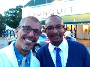 Dr. Donald Gagnon and his husband, Dr. Lance Smith, in front of the Ogunquit Playhouse -- where he was introduced to theatre in elementary school.