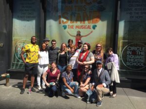 Dr. Donald Gagnon with Theatre Arts students attending the Broadway revival of 'Once On This Island.'