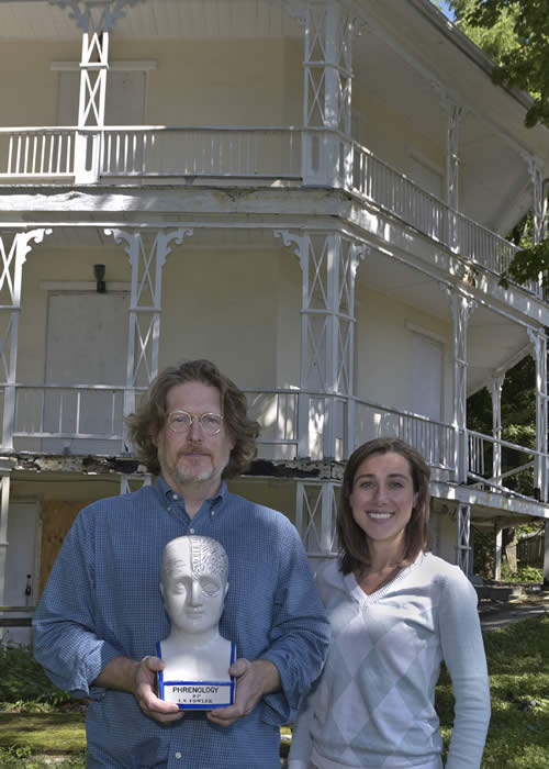 WCSU Archivist Brian Stevens and WCSU Assistant Archivist Jamie Cantoni in front of the Octagon House
