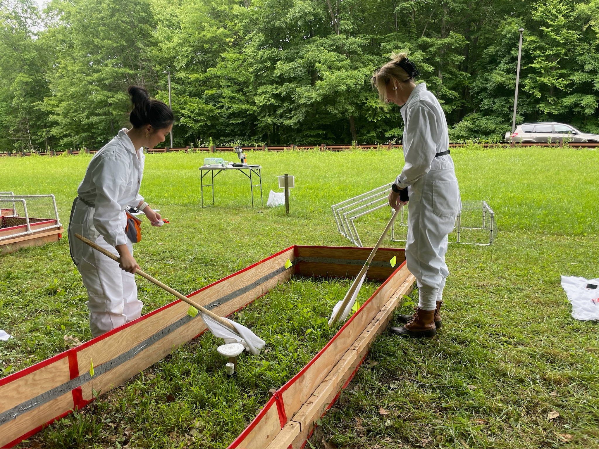 Students collecting ticks from a tick garden erected at the Westside Nature Preserve Center.