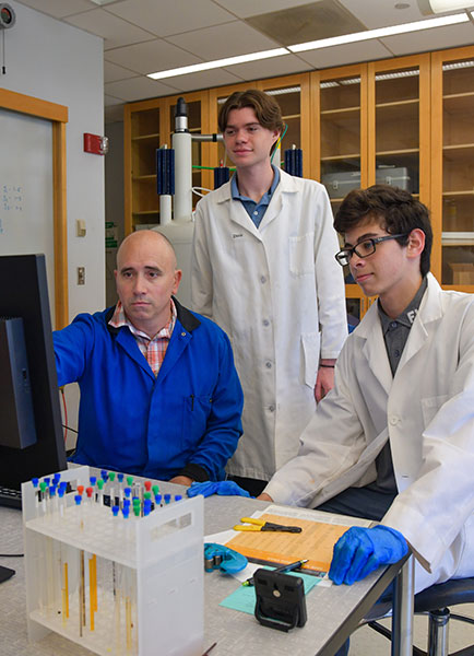 WestConn professor of Chemistry Dr. Nicholas J. Greco, with High School students Atley Ammerman and Sam Viner